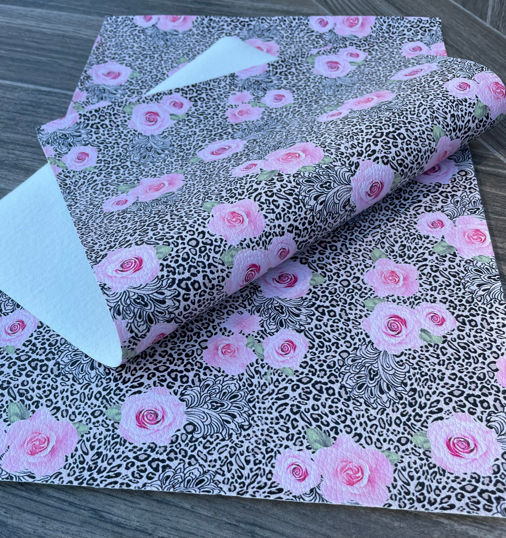 Pink Roses on Leopard Faux Leather sheets TheFabricDude