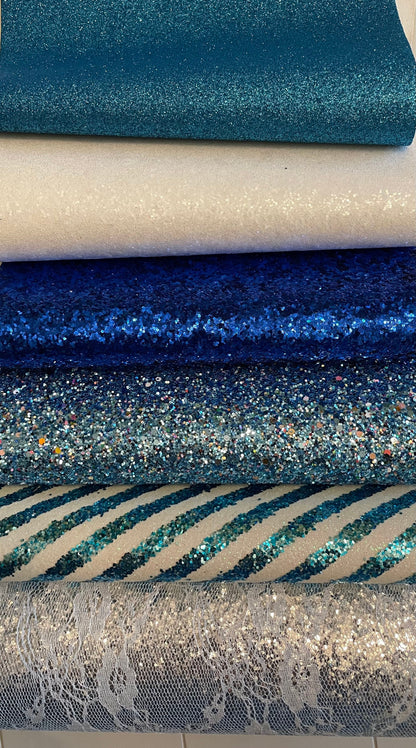 Blue Glitter Series faux leather sheets great for bows and earrings TheFabricDude