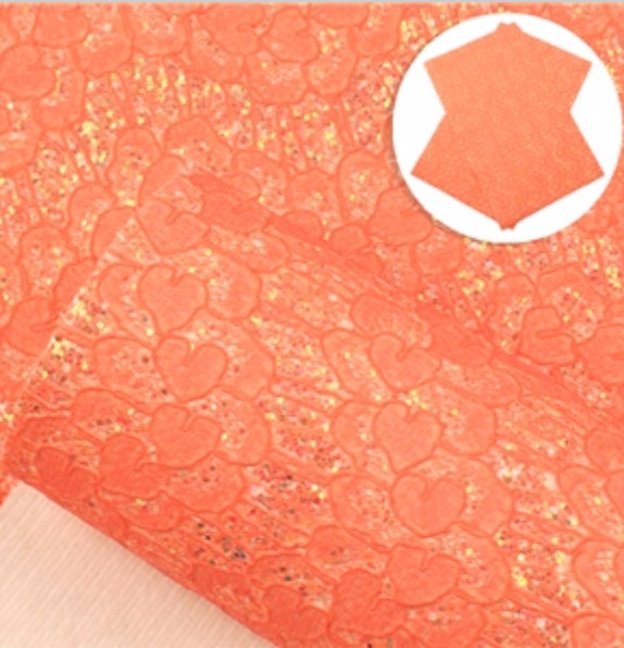 Orange Lace Love chunky glitter faux leather sheets great for bows and earrings TheFabricDude