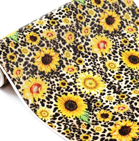 Sunflowers on Animal print faux leather sheets TheFabricDude