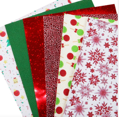 Christmas Red and Green six sheet pack faux leather sheets great for bows and earrings TheFabricDude