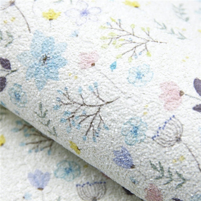 White Floral Glitter faux leather sheet great for bows and earrings TheFabricDude