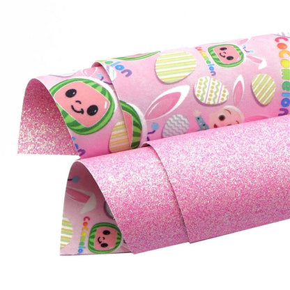Double Sided Easter Baby Watermelon faux leather,Beautiful Flower and Pink Chunky glitter TheFabricDude