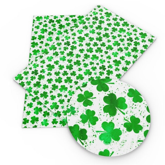 Four Leaf Clover St Patrick's Day St Pattys Smooth faux leather sheet great for bows and earrings TheFabricDude