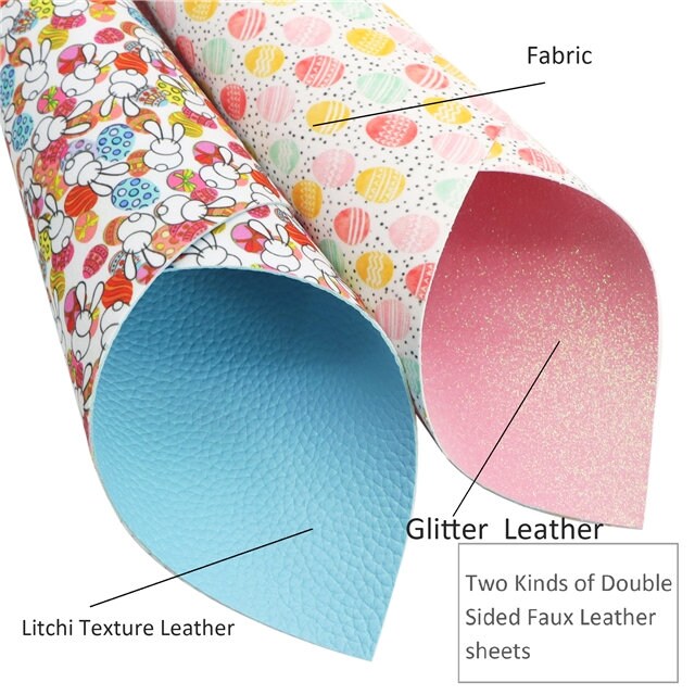 Happy Easter Double Sided Sheets Design/Litchi/Fine Glitter Faux Leather Pack  Earrings, Bows, Handbags, Hair Accessories Crafts Holidays