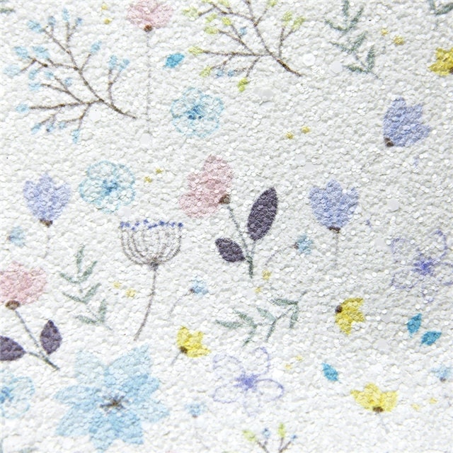 White Floral Glitter faux leather sheet great for bows and earrings TheFabricDude