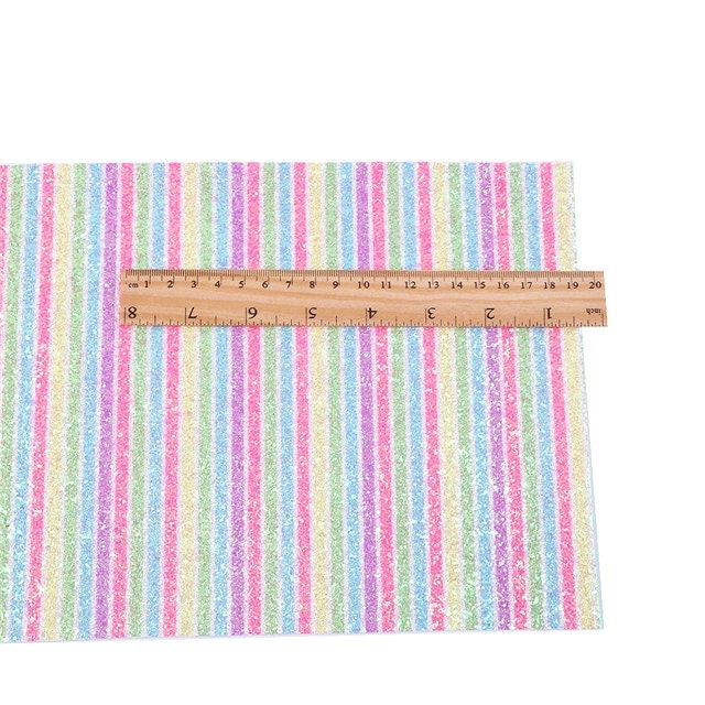 Pastel Rainbow Striped Easter Glitter faux leather sheet great for bows and earrings TheFabricDude