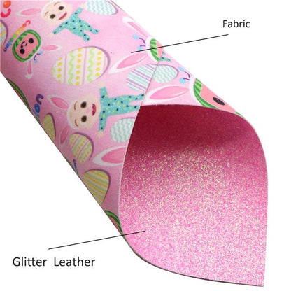 Double Sided Easter Baby Watermelon faux leather,Beautiful Flower and Pink Chunky glitter TheFabricDude