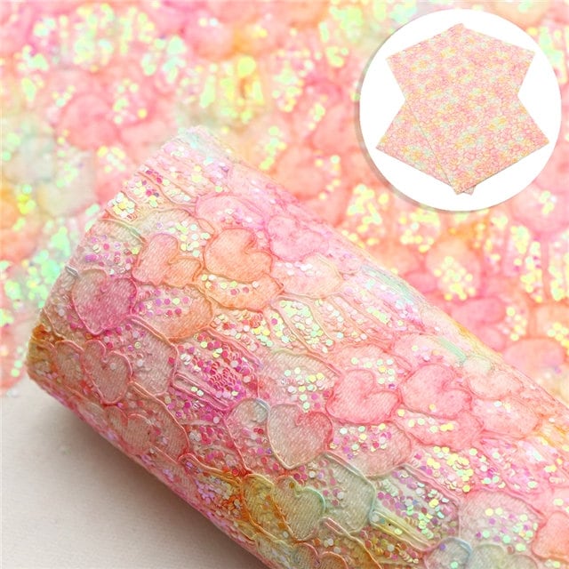 Pink Mix Love Lace Chunky Glitter faux leather sheet great for bows and earrings TheFabricDude