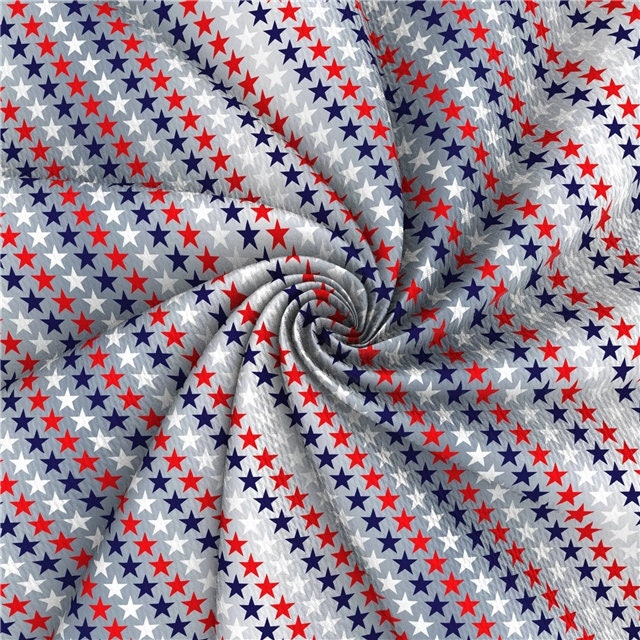 Grey Patriotic Red White and Blue Stars Print Textured Bullet Liverpool Fabric TheFabricDude