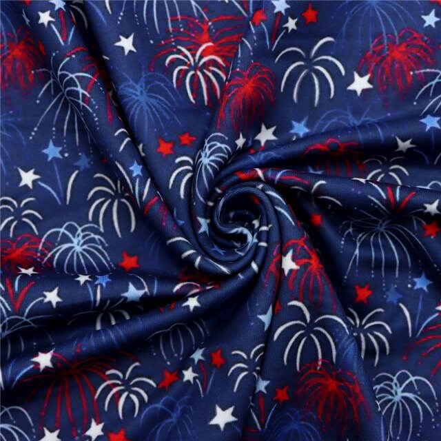 Patriotic Red, White and Blue Fireworks Print Textured Bullet Liverpool Fabric TheFabricDude