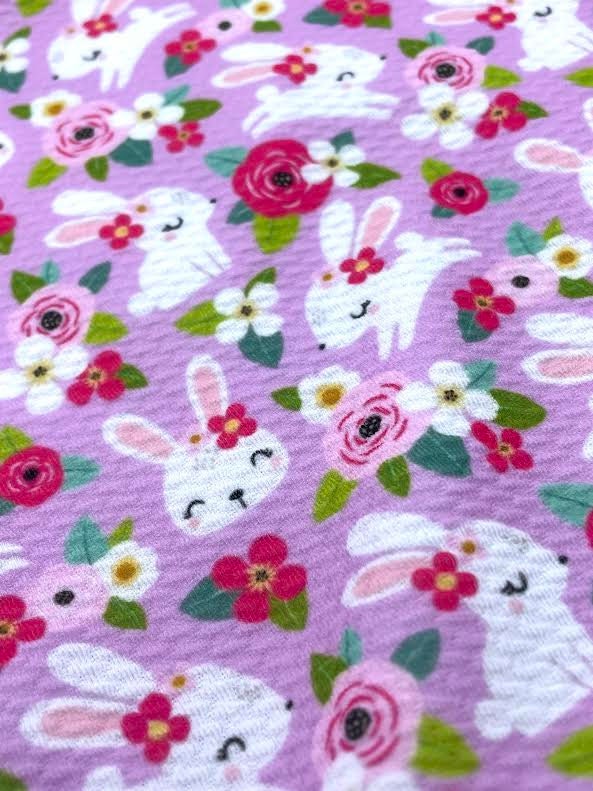 Bright Color Bunny Happy Easter Flower Print Textured Bullet Liverpool Fabric TheFabricDude
