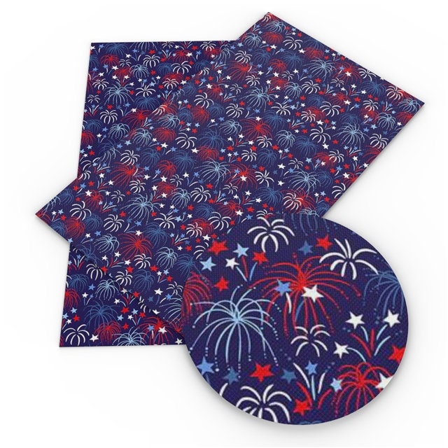 Red White and Blue Patriotic Fireworks Fourth of July 4th of July faux leather sheets great for bows and earrings TheFabricDude