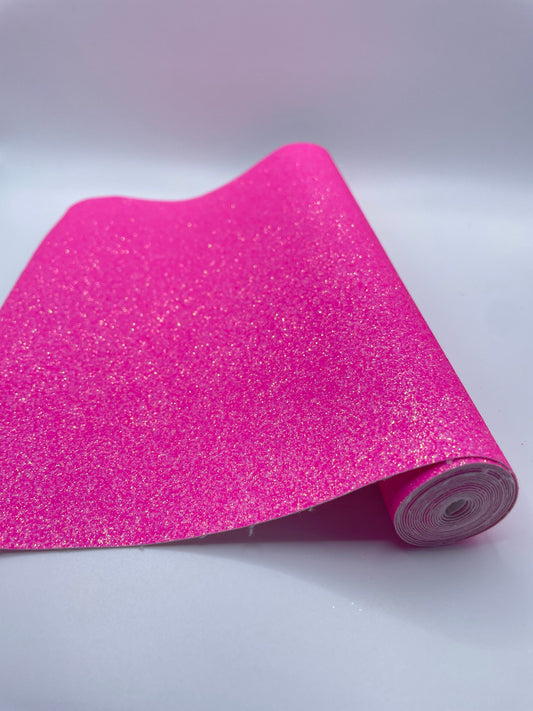 Neon Pink fine Glitter faux leather sheets great for bows, ear rings, accessories, colorful, shiny TheFabricDude