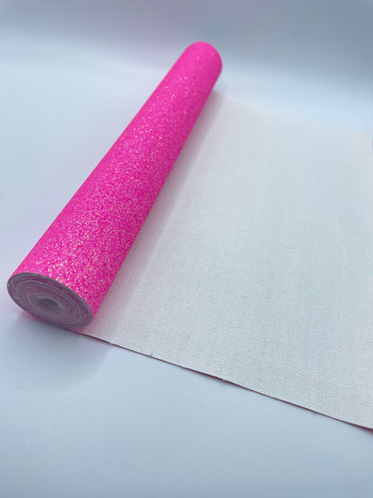 Neon Pink fine Glitter faux leather sheets great for bows, ear rings, accessories, colorful, shiny TheFabricDude