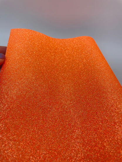 Neon Orange fine Glitter faux leather sheets great for bows, ear rings, accessories, colorful, shiny TheFabricDude