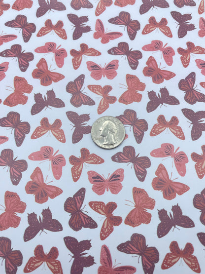 Orange Butterflies Boho Print smooth faux leather sheets great for bows and earrings TheFabricDude