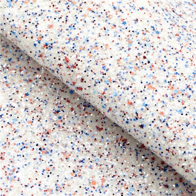 Red White and Blue Patriotic Stars Chunky Glitter faux leather sheets great for bows and earrings TheFabricDude