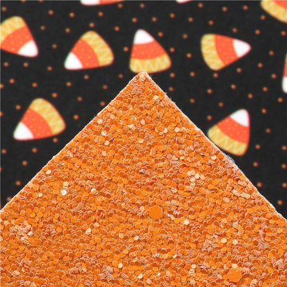 Halloween Candy Corn Trice or Treat Chunky Glitter Double Sided cotton polyester bow earrings accessories TheFabricDude