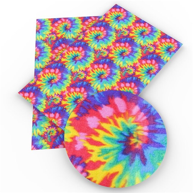 Rainbow Tie Dye SMOOTH faux leather sheets great for bows and earrings TheFabricDude