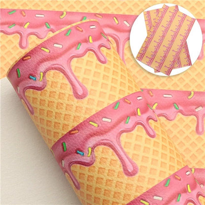 Pink Sprinkles Ice Cream Drip Waffle Cone SMOOTH faux leather sheets great for bows and earrings TheFabricDude