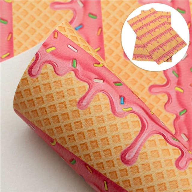 Pink Sprinkles Ice Cream Drip Waffle Cone SMOOTH faux leather sheets great for bows and earrings TheFabricDude