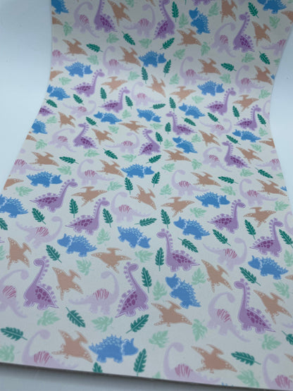 Multicolored Dinosaur Print smooth faux leather sheets great for bows and earrings TheFabricDude