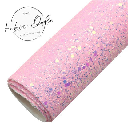 Cotton Candy Pink Chunky Glitter faux leather sheet great for bows and earrings TheFabricDude