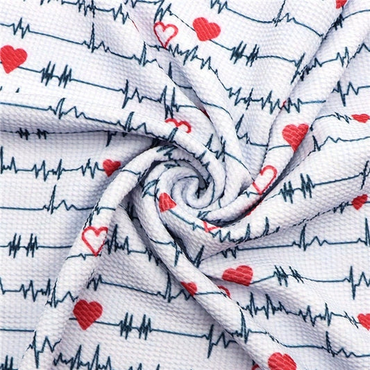 EKG Heartbeat Health Care Heroes Print Textured Bullet Liverpool Fabric for bows headwraps topknots headbands bow shops TheFabricDude
