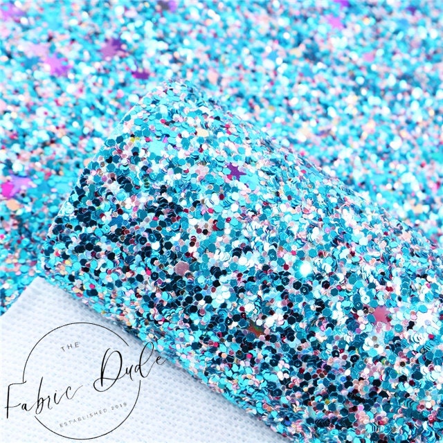 Blue Chunky Glitter with occasional Purple Chunky Glitter faux leather sheets great for bows and earrings TheFabricDude
