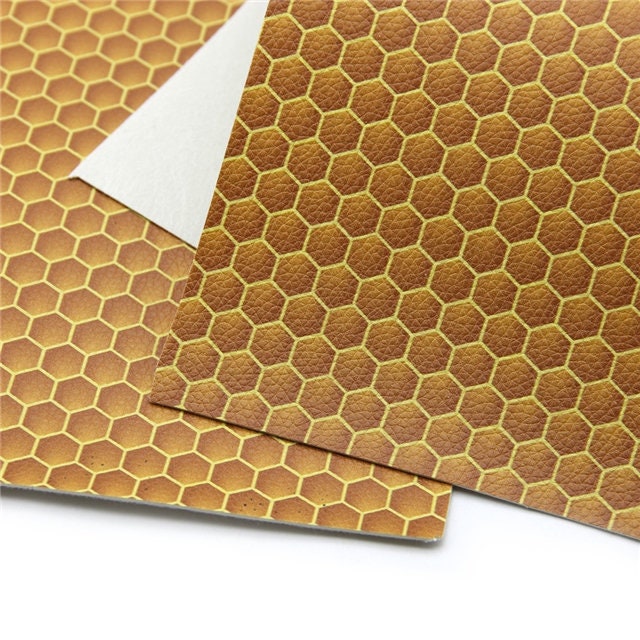 Bee Hive Honeycomb Print smooth faux leather sheets great for bows and earrings keychains earrings diy crafts shoes bags purses  bookmarks