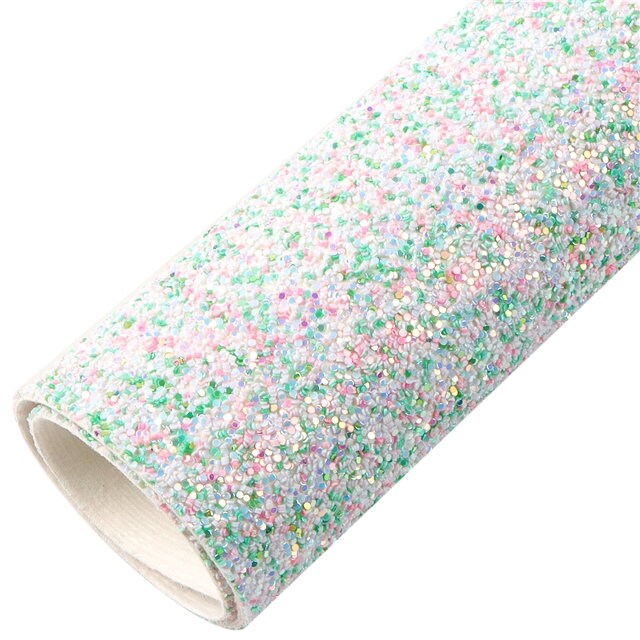 Teal, pink Multicolor Confetti Chunky Glitter faux leather sheets great for bows and earrings TheFabricDude