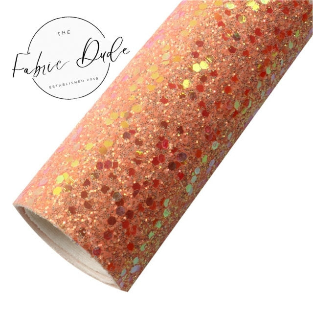 Clementine Orange Disco Glitter Chunky Glitter faux leather sheet great for bows and earrings TheFabricDude