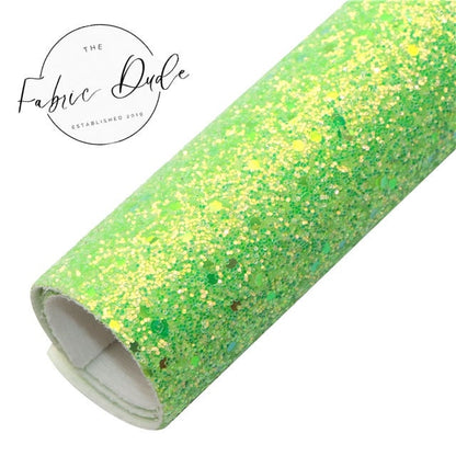 Lime Green Disco Glitter Chunky Glitter faux leather sheet great for bows and earrings TheFabricDude
