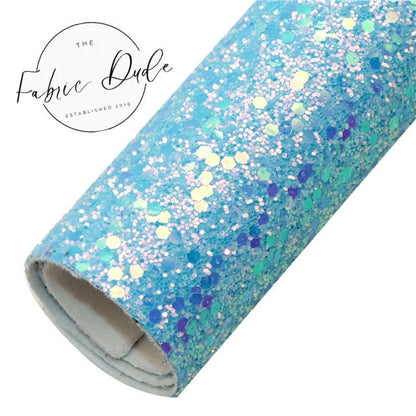 Robin's Egg Blue Chunky Glitter faux leather sheet great for bows and earrings TheFabricDude