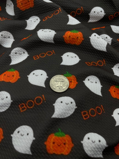 Boo Halloween Ghosts Spooky Monsters Demon Print Textured Bullet Liverpool Fabric for bows headwraps topknots headbands bow shops