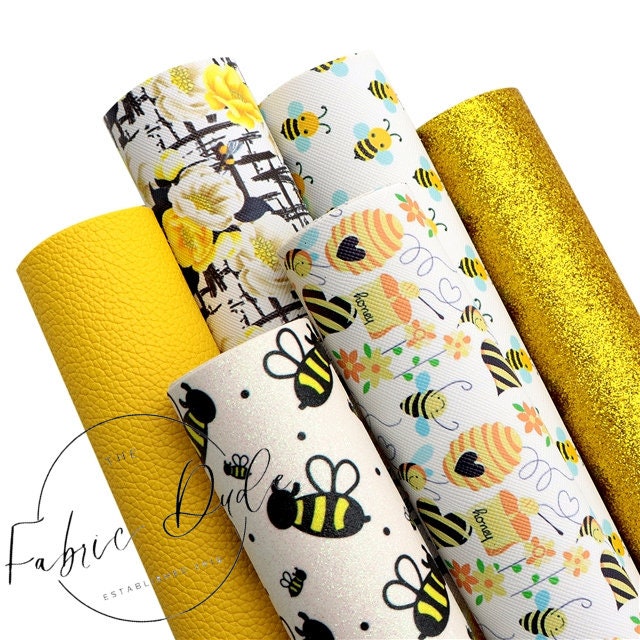 Bee Themed Faux Leather Sheets Chunky Glitter Pack faux leather sheets great for bows and earrings TheFabricDude