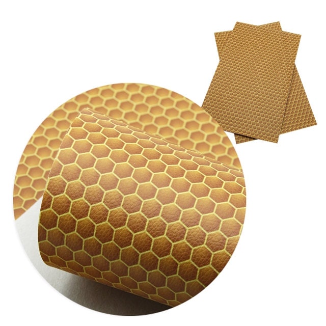 Bee Hive Honeycomb Print smooth faux leather sheets great for bows and earrings keychains earrings diy crafts shoes bags purses  bookmarks