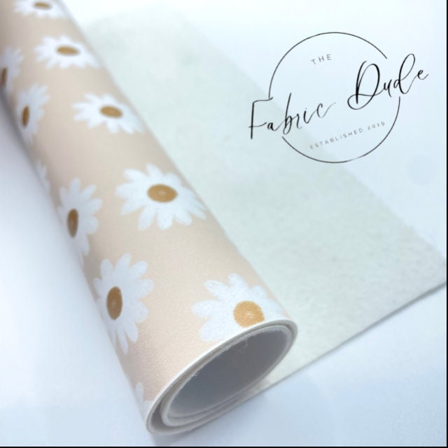 Boho Daisy Floral  Neutral Print Smooth Faux Leather Sheet | SkyyDesignsCo | great for bows and earrings | TheFabricDude | Key chain key fob