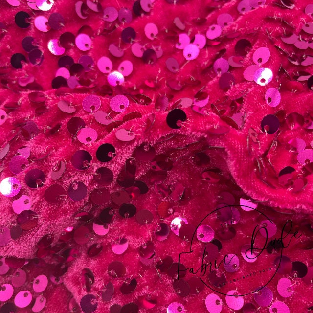 Fuchsia with Pink Sequins Velvet Fabric perfect for bow making, headwraps, top knots, turbans, baby girl girl mom baby shower gift