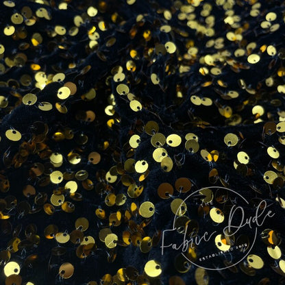 Black with Gold Sequins Velvet Fabric perfect for bow making, headwraps, top knots, turbans, baby girl girl mom baby shower gift