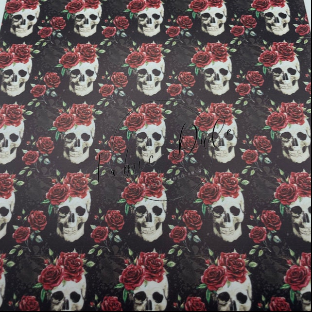 Floral Skull Black Background Print smooth faux leather sheets bows and earrings keychains earrings diy crafts shoes bags purses  bookmarks