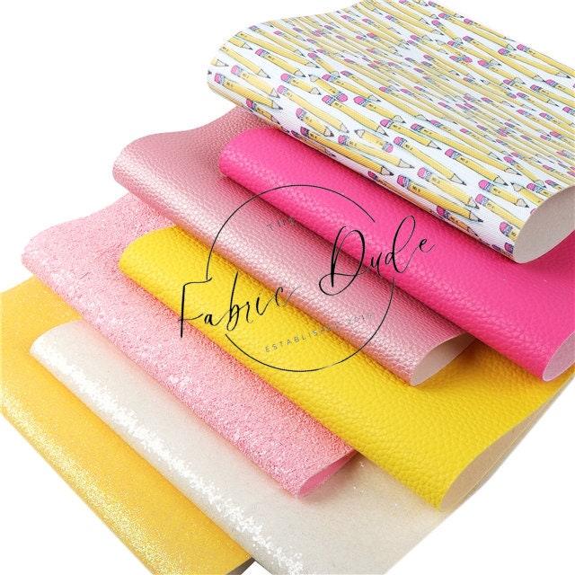 Back To School Pack Themed Faux Leather Sheets Chunky Glitter Pack faux leather sheets great for bows and earrings TheFabricDude