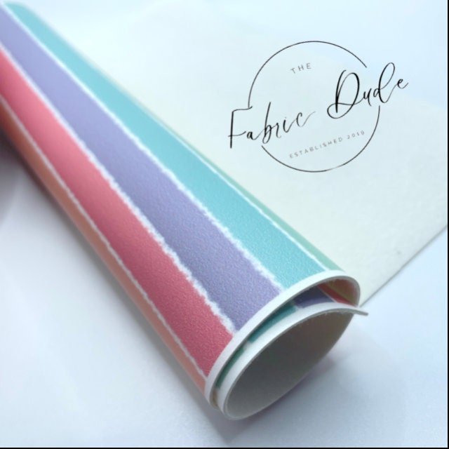 Rainbow Striped Bright Print | SkyyDesignsCo | smooth faux leather sheets great for bows and earrings TheFabricDude