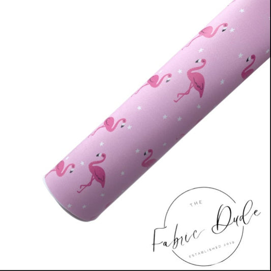 Flamingos and Stars Print Smooth Faux Leather Sheet | SkyyDesignsCo | great for bows and earrings | TheFabricDude | Key chains, key fobs