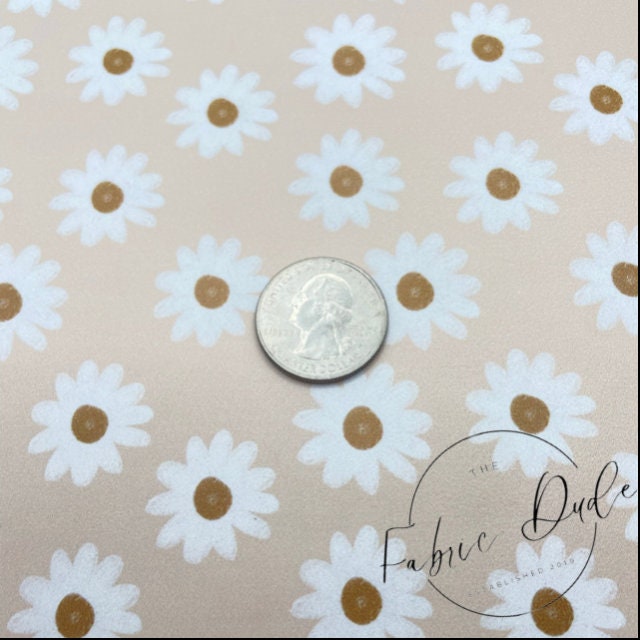 Boho Daisy Floral  Neutral Print Smooth Faux Leather Sheet | SkyyDesignsCo | great for bows and earrings | TheFabricDude | Key chain key fob