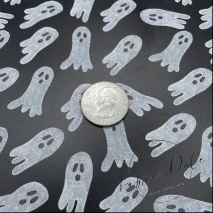 Simplistic Ghost Halloween Print Smooth Faux Leather Sheet | SkyyDesignsCo | great for bows and earrings | TheFabricDude | Key chain key fob