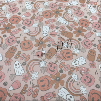 Boho Boo Ghost Halloween Print Smooth Faux Leather Sheet | SkyyDesignsCo | great for bows and earrings | TheFabricDude | Key chain key fob