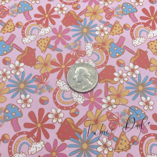 Flower Child Vibes Woodstock Print Smooth Faux Leather Sheet | SkyyDesignsCo | great for bows earrings | TheFabricDude | Keychain key fob