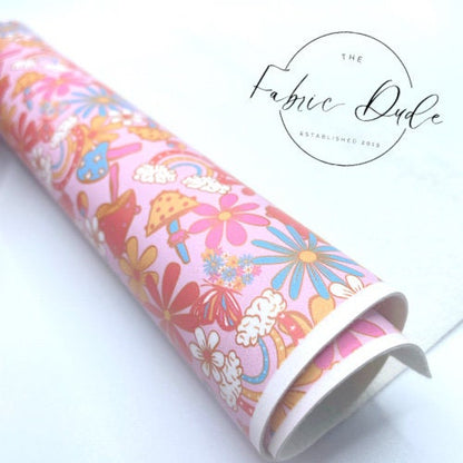 Flower Child Vibes Woodstock Print Smooth Faux Leather Sheet | SkyyDesignsCo | great for bows earrings | TheFabricDude | Keychain key fob